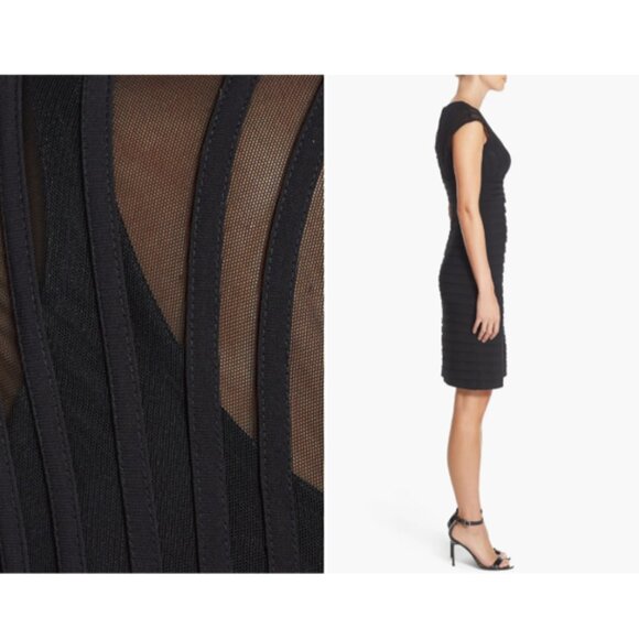 Adrianna Papell Shutter Pleat Jersey Sheath Above Knee Dress Black Size 6 EUC - Picture 10 of 13